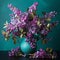 Hyperrealistic Lilac Arrangement With Teal And Pink Shades