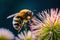 Hyperrealistic macro photo of bee sucking flower honey.