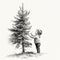 Hyperrealistic Monochrome Illustration Of A Boy Reaching For A Christmas Tree