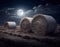 Hyperrealistic Moonlit Hay Bales, Made with Generative AI