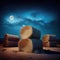 Hyperrealistic Moonlit Hay Bales, Made with Generative AI