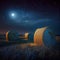 Hyperrealistic Moonlit Hay Bales, Made with Generative AI