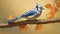 Hyperrealistic Mural Of A Blue Jay In Autumn