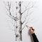 Hyperrealistic Mural: Meticulous Birch Tree Drawing With Pencil