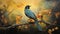 Hyperrealistic Painting Of A Blue Bird Perched On Branch