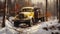 Hyperrealistic Painting Of An Old Yellow Truck In A Snowy Forest