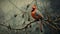 Hyperrealistic Painting Of A Red Cardinal In A Moody Forest Setting