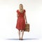 Hyperrealistic Painting Of Woman With Suitcase In Precisionist Style