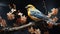 Hyperrealistic Painting Of A Yellow And Blue Bird On A Branch