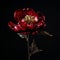 Hyperrealistic Peony On Metal Stem: Dark Red And Bronze Enamel Composition