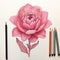 Hyperrealistic Pink Peony Drawing With Intricate Red Outlines