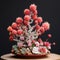 Hyperrealistic Pink Succulent Tree On Tray: A Stunning Cactus Bonsai With Detailed Petals