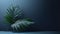 Hyperrealistic Rendering Of Green Palm Leaf On Dark Blue Background