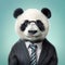 Hyperrealistic Satirical Illustration Of A Panda Bear In A White Business Suit