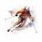 Hyperrealistic Skiing Art: A Skier In Orange Jacket Capturing Speed And Motion