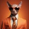 Hyperrealistic Sphynx Cat In Suit: Orange, Corporate Punk, Caninecore