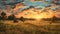 Hyperrealistic Sunset Field Wallpaper In Earthy Tones