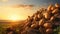 Hyperrealistic Sunset Vibrant Wheat Field In The Desert