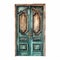 Hyperrealistic Teal Wooden Door With Colorful Woodcarvings