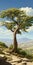 Hyperrealistic Tree Painting On Rocky Mountain Side - Breathtaking Landscape