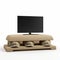 Hyperrealistic Tv Stand With Army Boots On Beige Ottoman