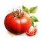 Hyperrealistic Vector Art: Vibrant Red Tomato With Leaf