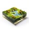 Hyperrealistic Voxel Art Small Scale Pond In A Round Box