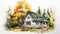 Hyperrealistic Watercolor Illustration Of Autumn Home