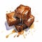 Hyperrealistic Watercolor Illustration Of Melting Chocolate Brownies With Caramel Sauce