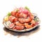 Hyperrealistic Watercolor Illustration Of Sushi And Shrimp