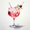 Hyperrealistic Watercolor Painting Of A Cocktail Glass With Cherry And Lime