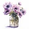 Hyperrealistic Watercolor Painting Of Purple Anemones In A Mason Jar