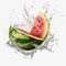 Hyperrealistic Watermelon Splash With Brandy On White Background