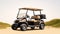 Hyperrealistic White And Tan Golf Cart In Majestic Outdoor Setting