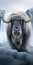 Hyperrealistic Wildlife Portrait: Majestic Yak In Icy Waterfall