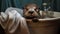 Hyperrealistic Wildlife Portrait: Otter In Tub With Towels