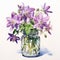 Hyperrealistic Wildlife Portrait: Purple Jar With Vibrant Columbine Flowers
