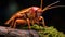Hyperrealistic Wildlife Portrait: Red And Green Cockroach In Dark Background