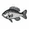 Hyperrealistic Woodcut Black And White Flathead Bass Fishing Illustration