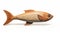 Hyperrealistic Wooden Fish Sculpture On White Background