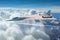 hypersonic aircraft soaring above clouds at high altitude
