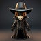 Hyperspace Noir: 3d Rendered Halloween Toy Figure With Detailed Character Design
