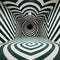 Hypnotic Op Art Tunnel: A Surrealistic Installation With Green And White Striped Walls