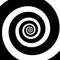 Hypnotic spirals background. Radial optical illusion. Black and white swirl tunnel wallpaper. Spinning concentric curves