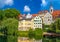 The HÃ¶lderlin Tower on the historic old town bank of the Neckar River in TÃ¼bingen