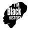 I am black history text on woman silhouette portrait isolated