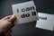 I can do it, Motivational message, concept, pointing, energizing motivation