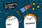 I am evrything you can`t control hand drawn vector illustration in cartoon comic style couple together flying space ship
