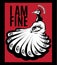 I am fine. Vector poster with hand drawn illustration of peacock with human eyes isolated .