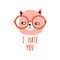 I hate you. Funny grumpy cat with glasses